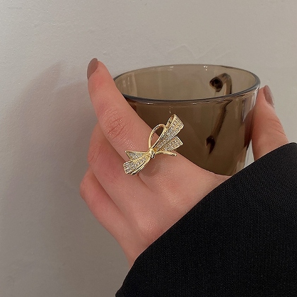 韓国風デザイン スウィート リボン レトロ ラインストーン キュートリング 指輪