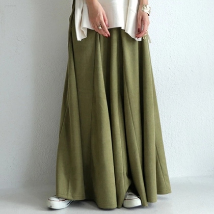 ゆらゆら 体型カバー 合わせやすい 最適なデザイン ロング丈 Aライン スカート