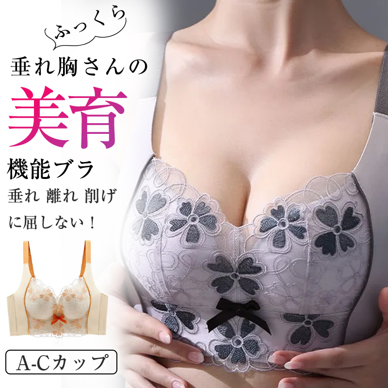 (A-Cカップ) ノンワイヤー 谷間メイク レース ハミ肉ゼロ 離れ乳改善  ナイトブラジャー